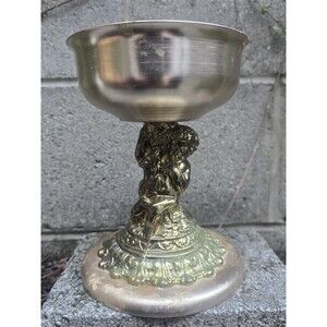 Brass Cherub Pedestal Bowl Vintage Hollywood Regency 7" High 5" Diameter